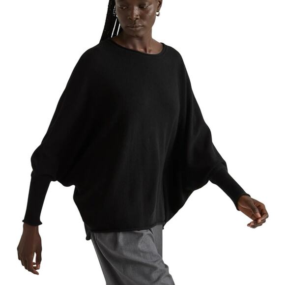 EUC Quince Women’s Mongolian Cashmere Batwing Sweater Black Sm/Med Relaxed Fit - Picture 2 of 9
